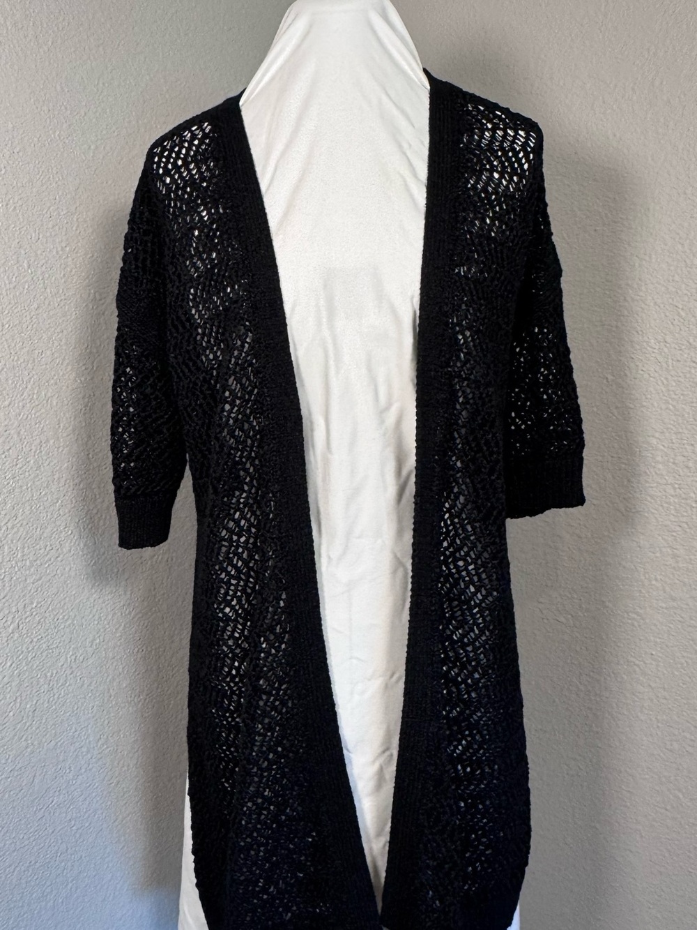 Michael Stars Anthropologie, Long Black Crocheted Cardigan,Goth,Witchy, Relaxed